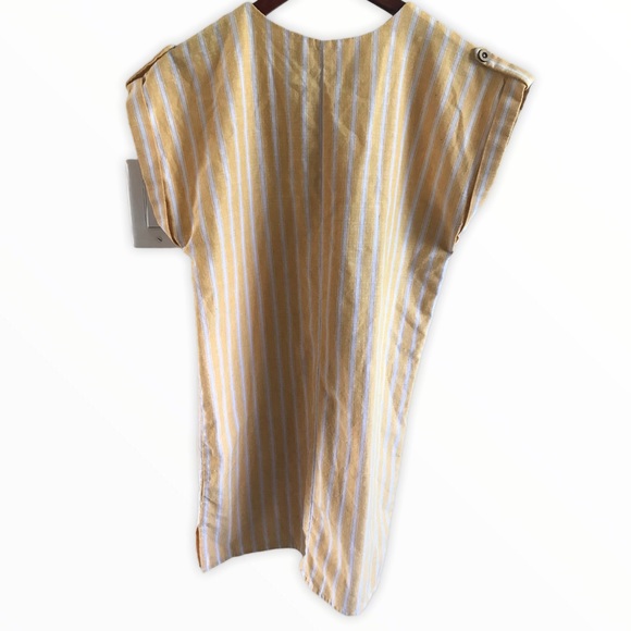 🪴3/$18 LoveTree Dress Yellow White Stripe Linen - Picture 3 of 7